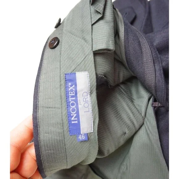 Incotex High Comfort Stretch Dark Blue Flannel Wool Blend Dress Pants 46 NEW